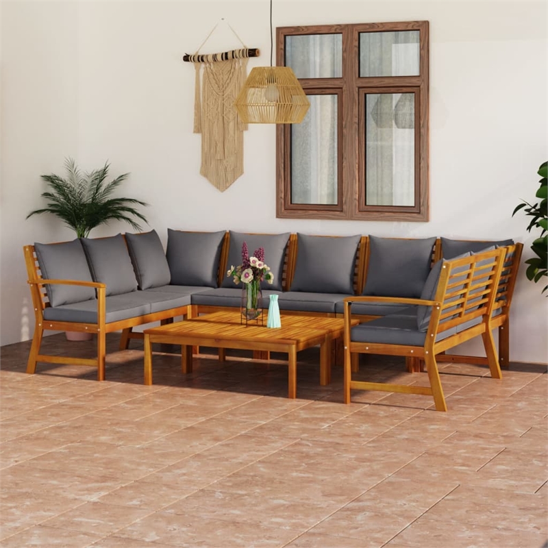 vidaXL 9 Piece Solid Acacia Wood Garden Lounge Set in Gray