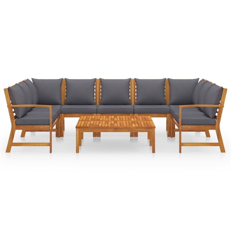 vidaXL 9 Piece Solid Acacia Wood Garden Lounge Set in Gray