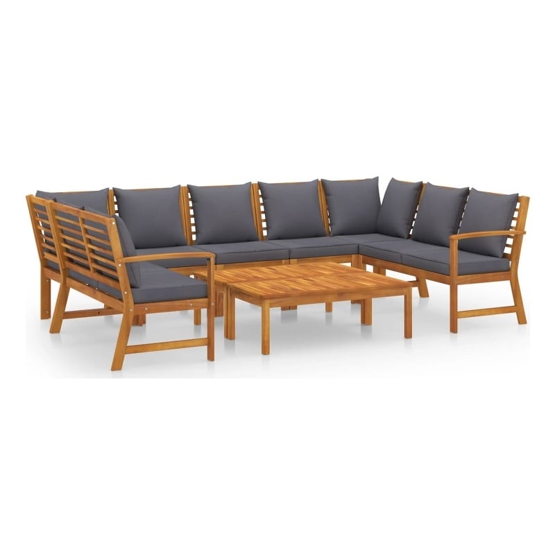 vidaXL 9 Piece Solid Acacia Wood Garden Lounge Set in Gray