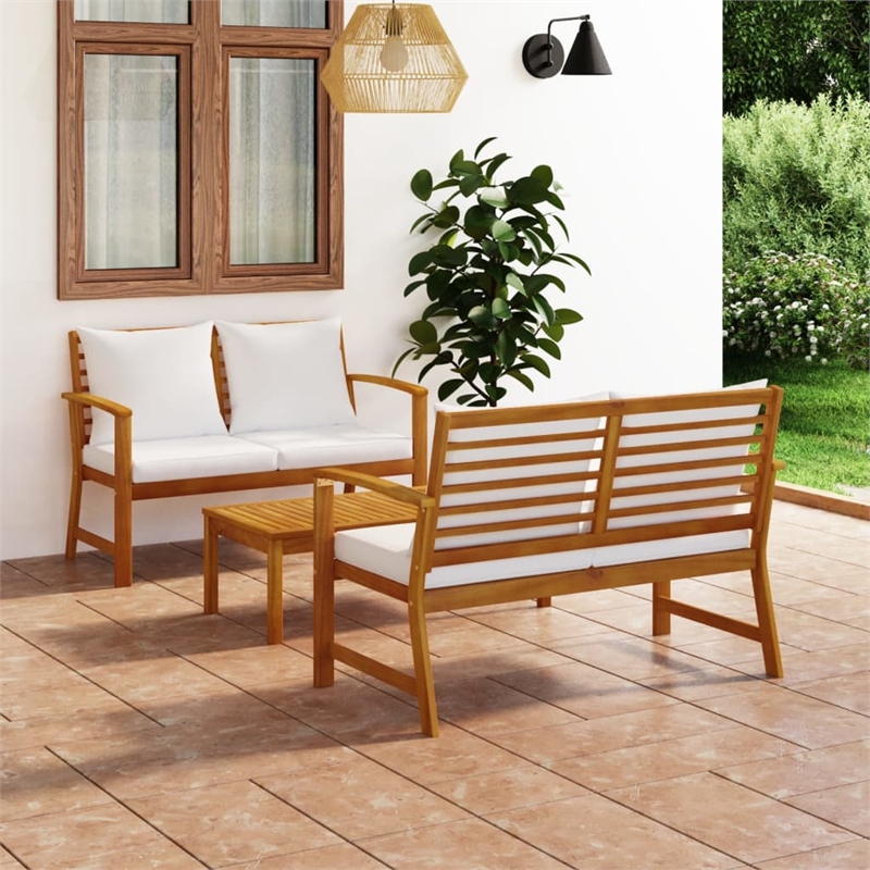 vidaXL 3 Piece Solid Acacia Wood Garden Lounge Set in Cream/Natural