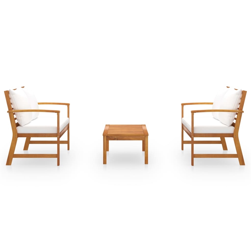 vidaXL 3 Piece Solid Acacia Wood Garden Lounge Set in Cream/Natural