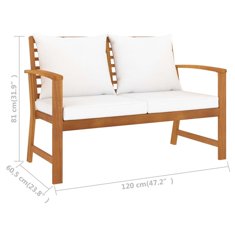 vidaXL 3 Piece Solid Acacia Wood Garden Lounge Set in Cream/Natural