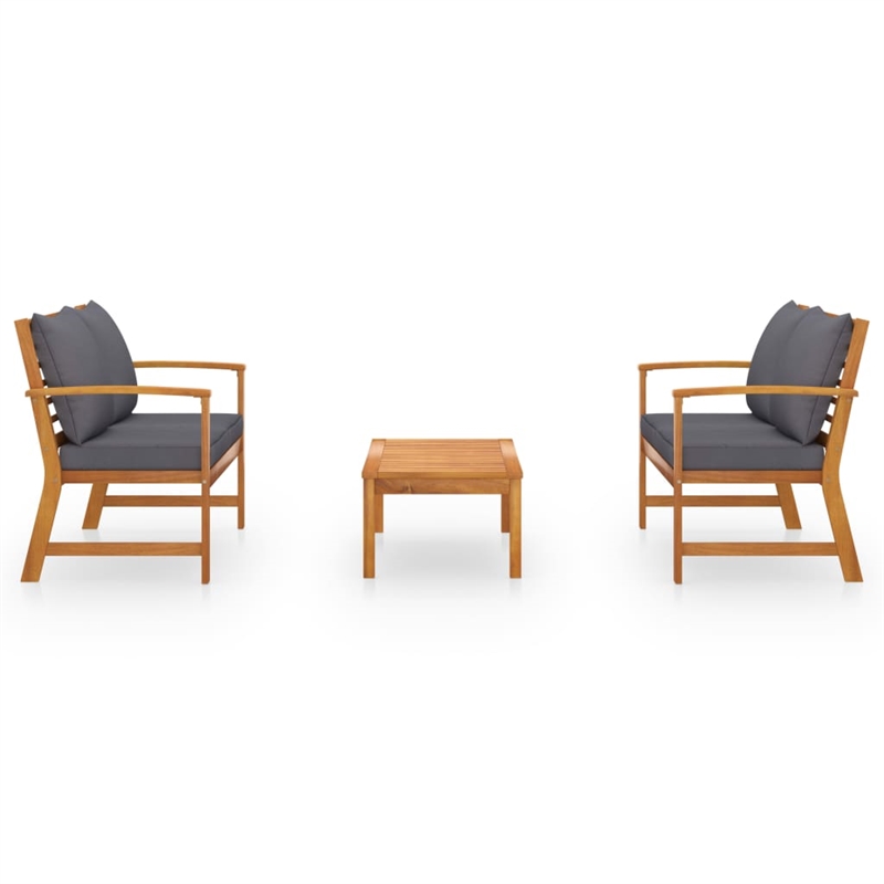 vidaXL 3 Piece Solid Acacia Wood Garden Lounge Set in Gray/Natural