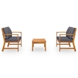 vidaXL 3 Piece Solid Acacia Wood Garden Lounge Set in Gray/Natural