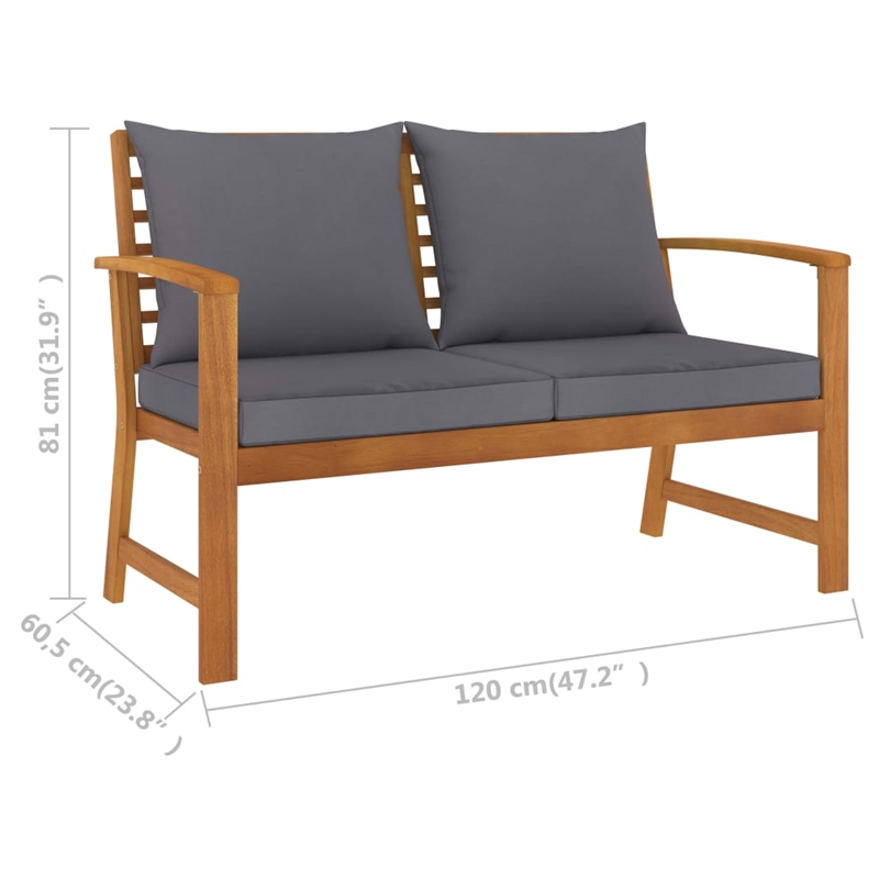 vidaXL 3 Piece Solid Acacia Wood Garden Lounge Set in Gray/Natural