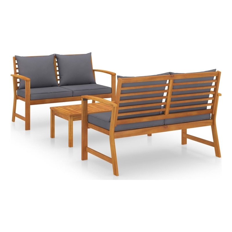 vidaXL 3 Piece Solid Acacia Wood Garden Lounge Set in Gray/Natural