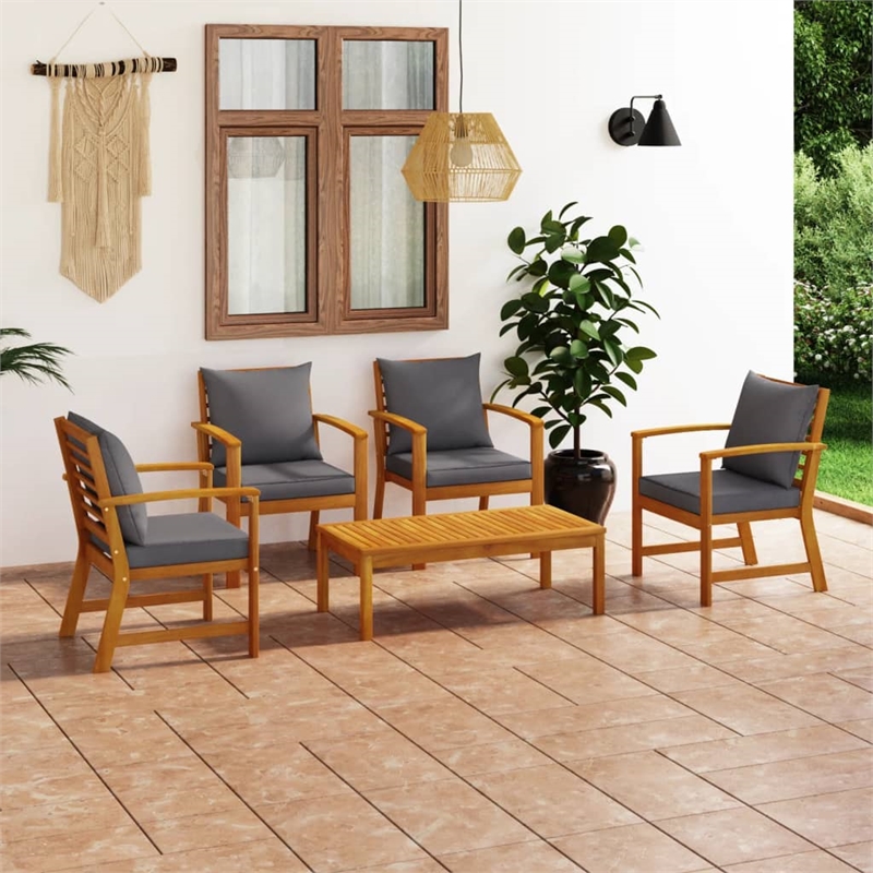vidaXL 5 Piece Solid Acacia Wood Garden Lounge Set in Gray/Natural