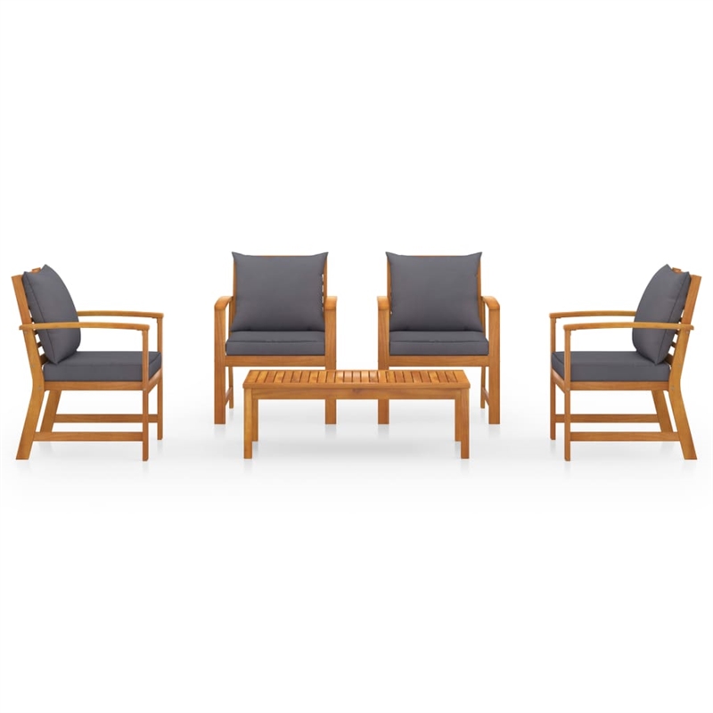 vidaXL 5 Piece Solid Acacia Wood Garden Lounge Set in Gray/Natural