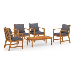 vidaXL 5 Piece Solid Acacia Wood Garden Lounge Set in Gray/Natural