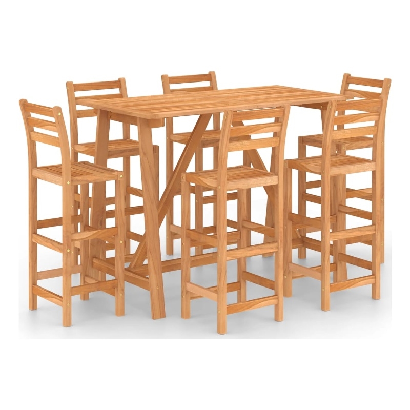 vidaXL 7 Piece Solid Acacia Wood Medium Bar Set in Natural