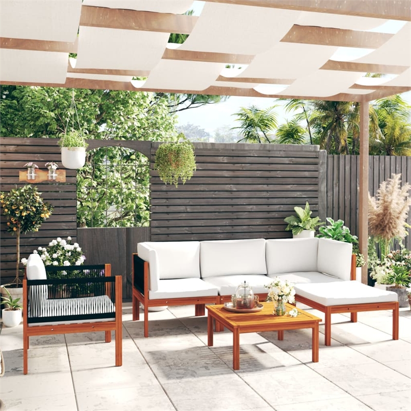 vidaXL 6 Piece Solid Acacia Wood Small Garden Lounge Set in Cream