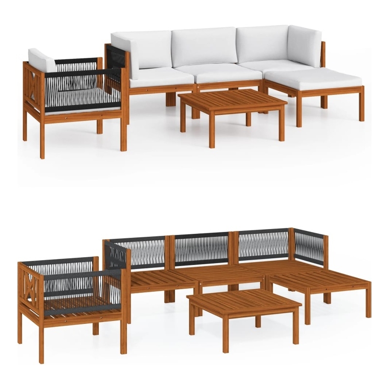 vidaXL 6 Piece Solid Acacia Wood Small Garden Lounge Set in Cream