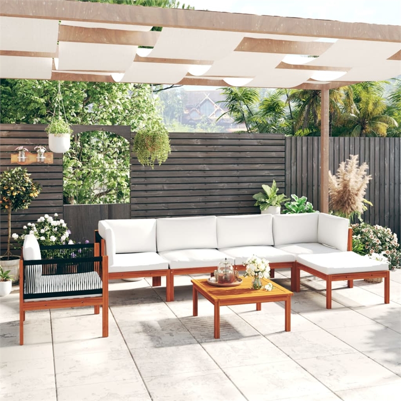 vidaXL 7 Piece Solid Acacia Wood Standard Garden Lounge Set in Cream/Natural
