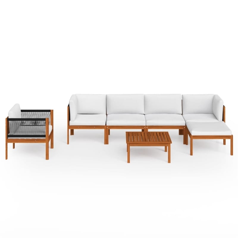vidaXL 7 Piece Solid Acacia Wood Standard Garden Lounge Set in Cream/Natural