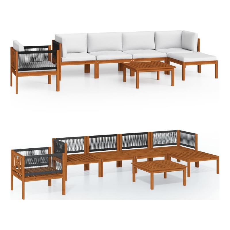 vidaXL 7 Piece Solid Acacia Wood Standard Garden Lounge Set in Cream/Natural