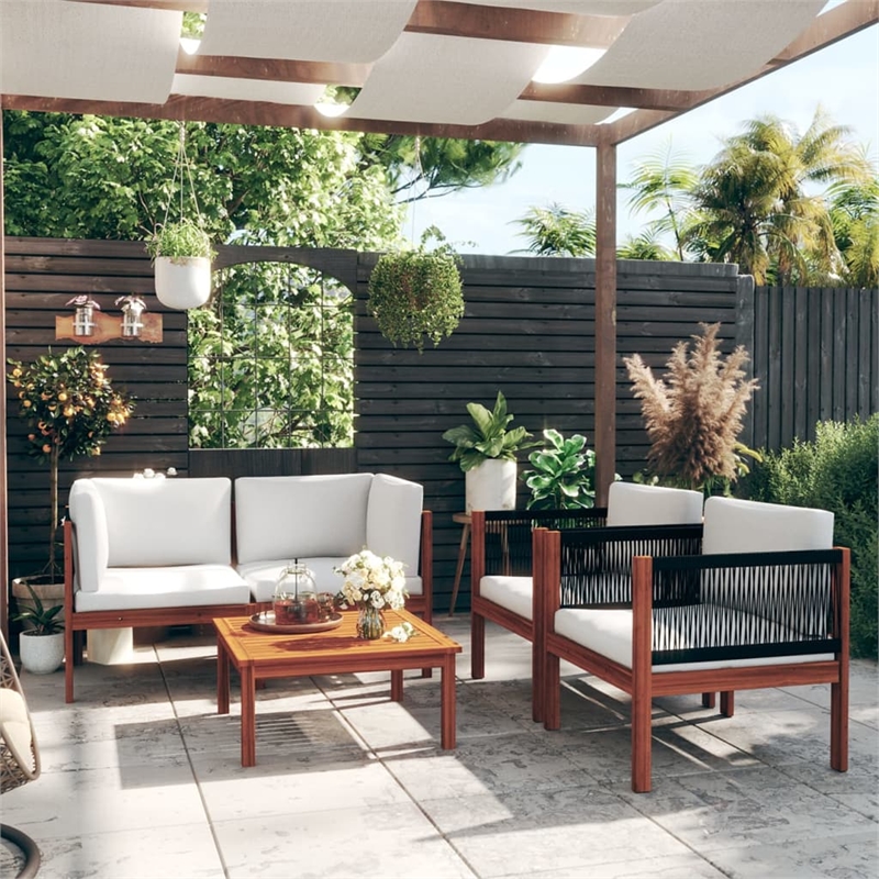 vidaXL 5 Piece Solid Acacia Wood Large Garden Lounge Set in Cream