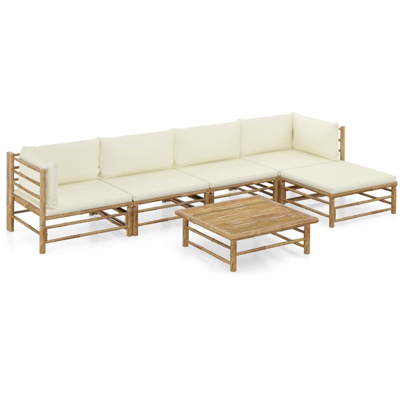 vidaXL 6 Piece Bamboo Garden Lounge Set in White/Cream/Natural