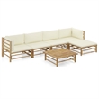 vidaXL 6 Piece Bamboo Garden Lounge Set in White/Cream/Natural