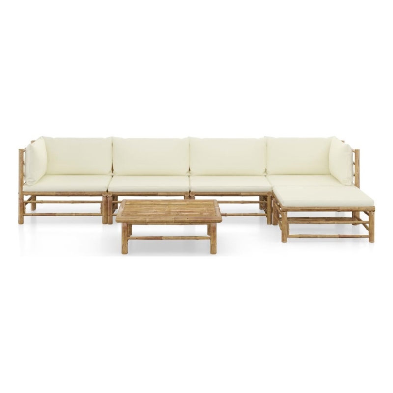vidaXL 6 Piece Bamboo Garden Lounge Set in White/Cream/Natural