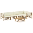 vidaXL 6 Piece Bamboo Garden Lounge Set in White/Cream/Natural