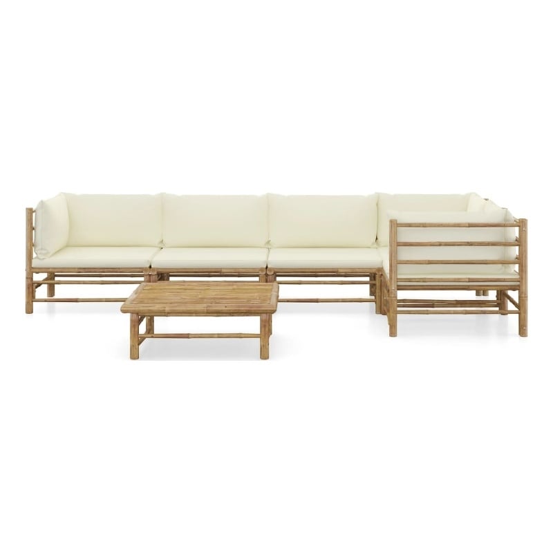 vidaXL 6 Piece Bamboo Garden Lounge Set in White/Cream/Natural