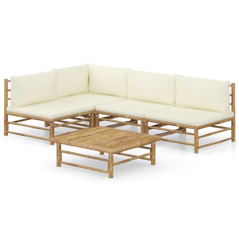 vidaXL 5 Piece Bamboo Medium Garden Lounge Set in White/Cream