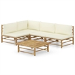 vidaXL 5 Piece Bamboo Medium Garden Lounge Set in White/Cream
