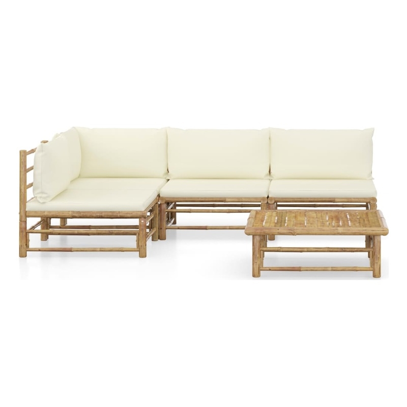 vidaXL 5 Piece Bamboo Medium Garden Lounge Set in White/Cream