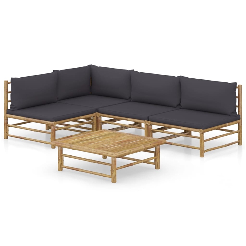 vidaXL 5 Piece Bamboo Medium Garden Lounge Set in Gray