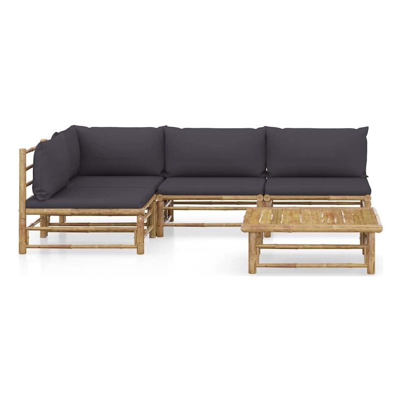 vidaXL 5 Piece Bamboo Medium Garden Lounge Set in Gray