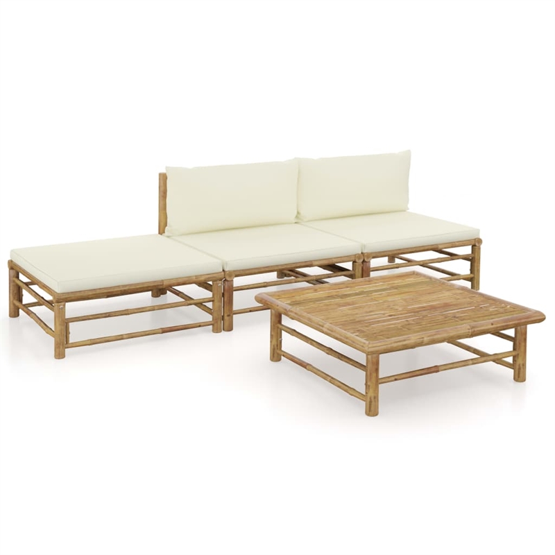 vidaXL 4 Piece Bamboo Garden Lounge Set in White/Cream
