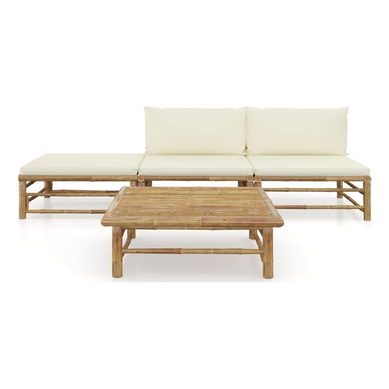 vidaXL 4 Piece Bamboo Garden Lounge Set in White/Cream