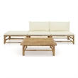 vidaXL 4 Piece Bamboo Garden Lounge Set in White/Cream