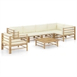 vidaXL 7 Piece Bamboo Garden Lounge Set in White/Cream/Natural