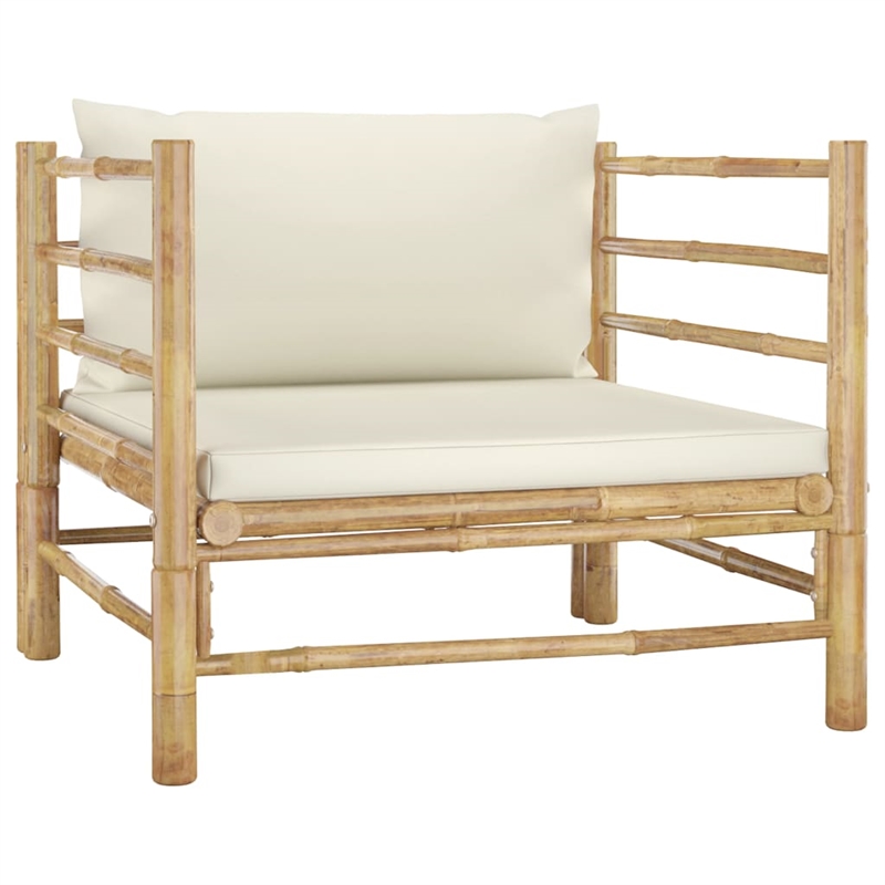 vidaXL 7 Piece Bamboo Garden Lounge Set in White/Cream/Natural