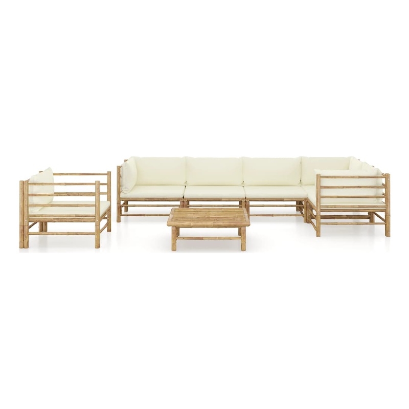 vidaXL 7 Piece Bamboo Garden Lounge Set in White/Cream/Natural