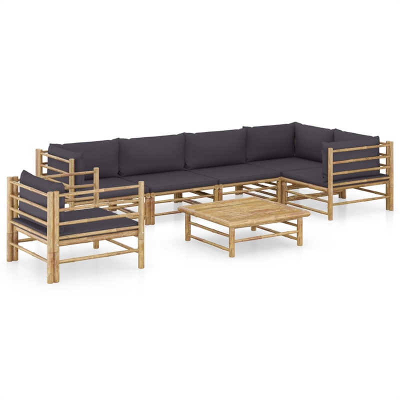 vidaXL 7 Piece Bamboo Medium Garden Lounge Set in Gray