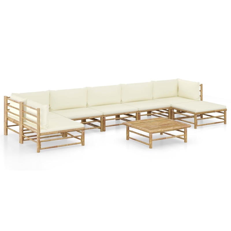 vidaXL 8 Piece Bamboo Small Garden Lounge Set in White/Cream