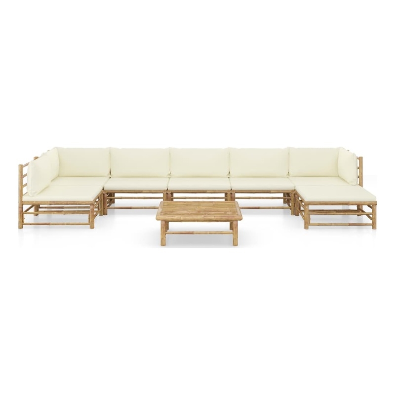 vidaXL 8 Piece Bamboo Small Garden Lounge Set in White/Cream