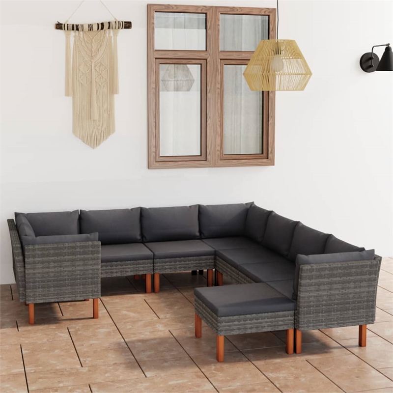 vidaXL 9 Piece Steel Large Garden Lounge Set in Gray
