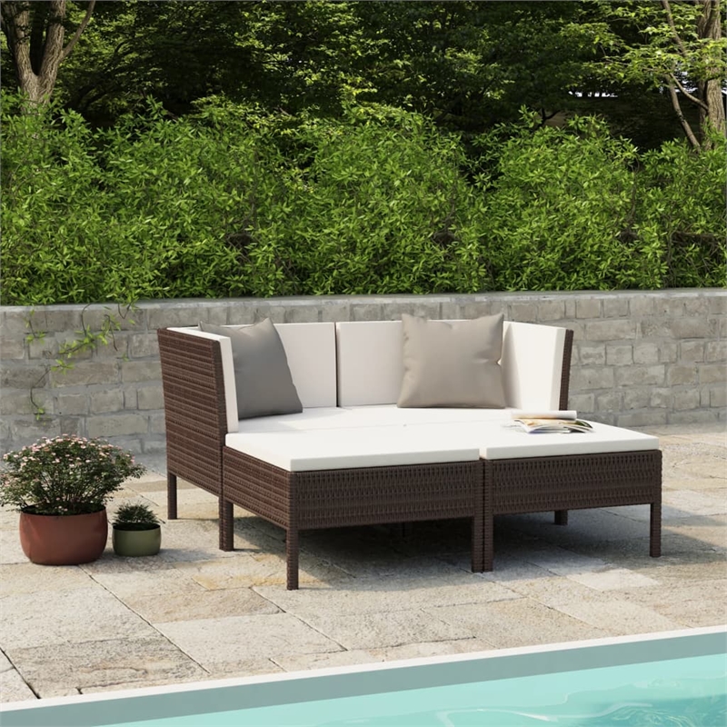 vidaXL 4 Piece Steel Small Garden Furniture Set in White/Brown/Cream