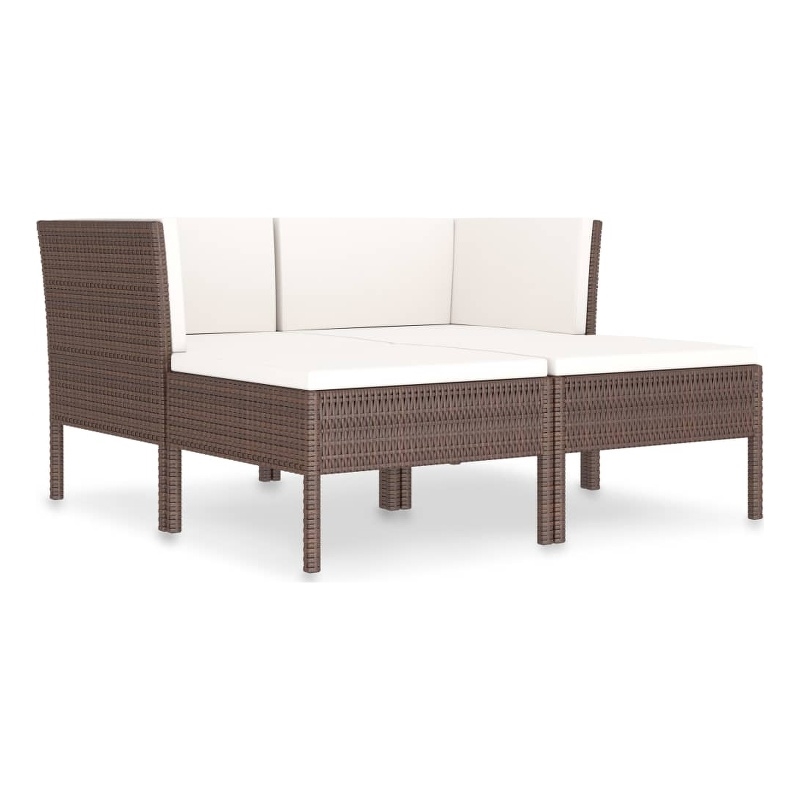 vidaXL 4 Piece Steel Small Garden Furniture Set in White/Brown/Cream