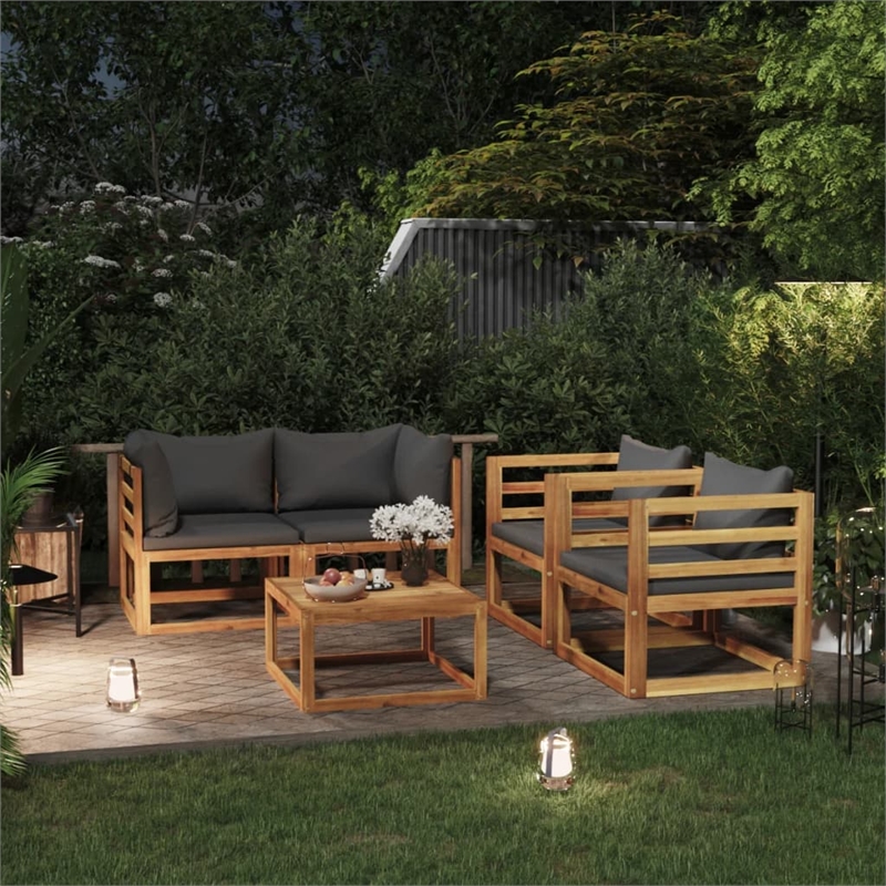 vidaXL 5 Piece Solid Acacia Wood Garden Lounge Set in Gray