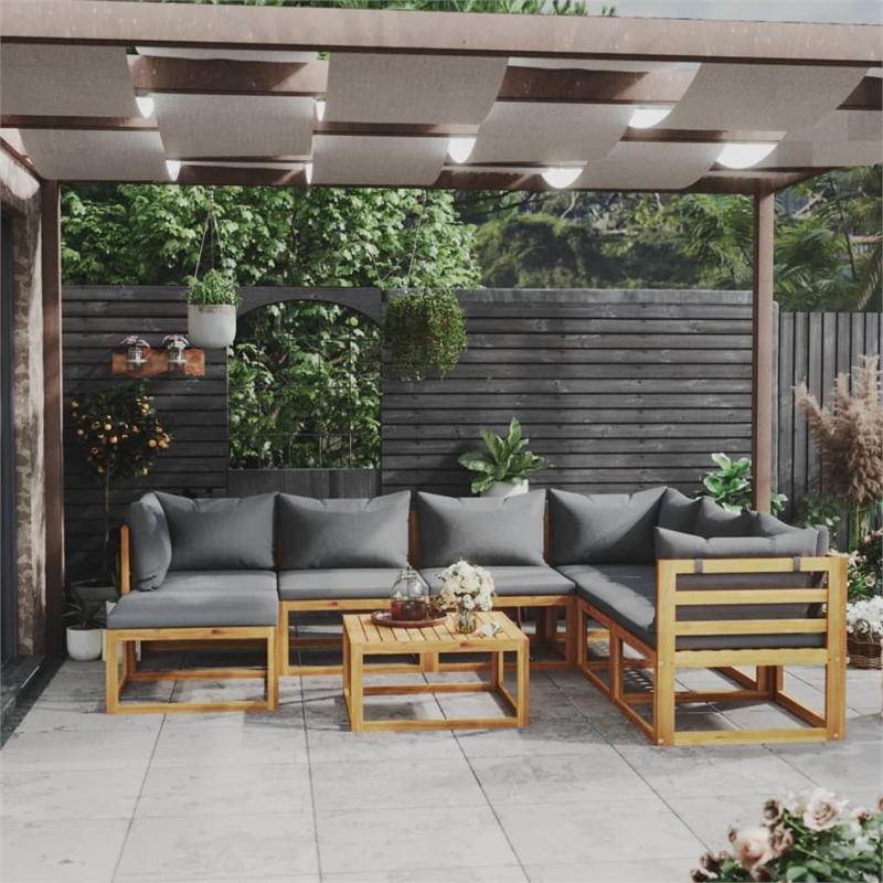 vidaXL 8 Piece Solid Acacia Wood Garden Lounge Set in Gray