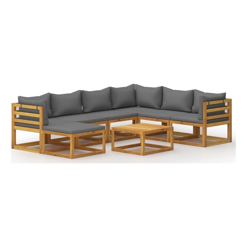vidaXL 8 Piece Solid Acacia Wood Garden Lounge Set in Gray