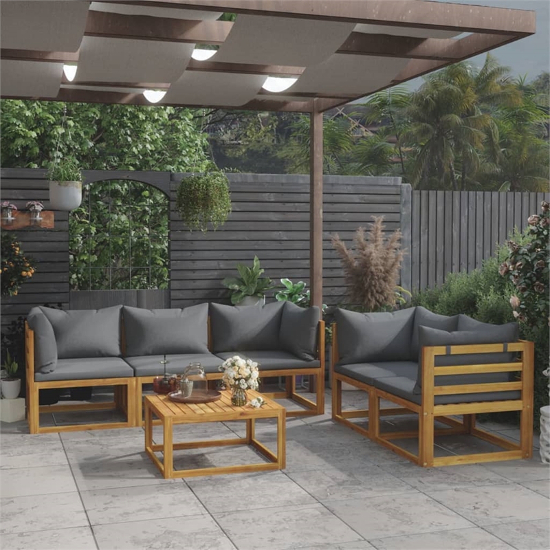 vidaXL 6 Piece Solid Acacia Wood Large Garden Lounge Set in Gray