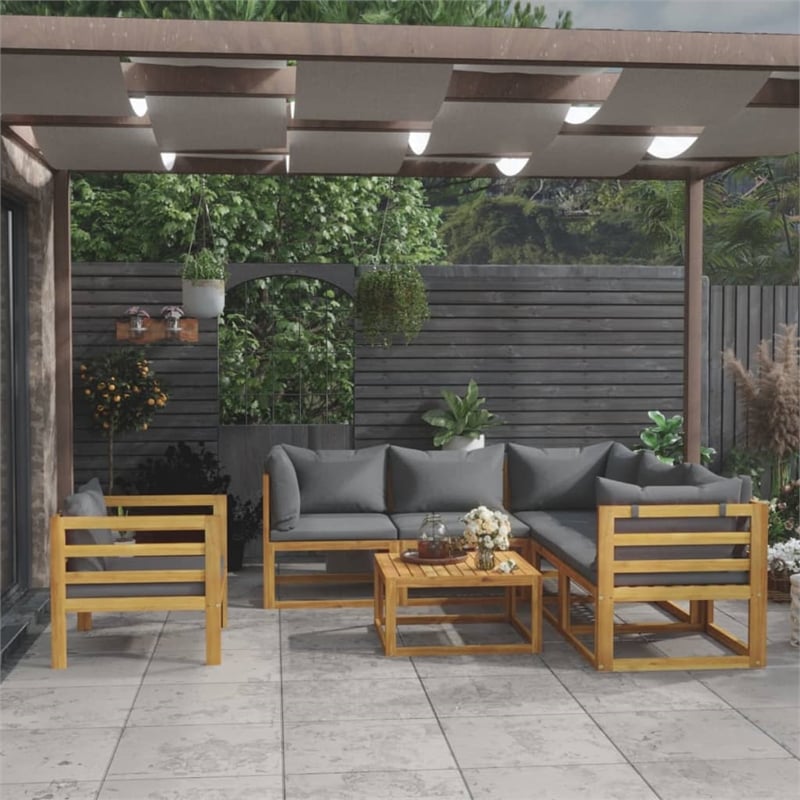 vidaXL 7 Piece Solid Acacia Wood Garden Lounge Set in Gray