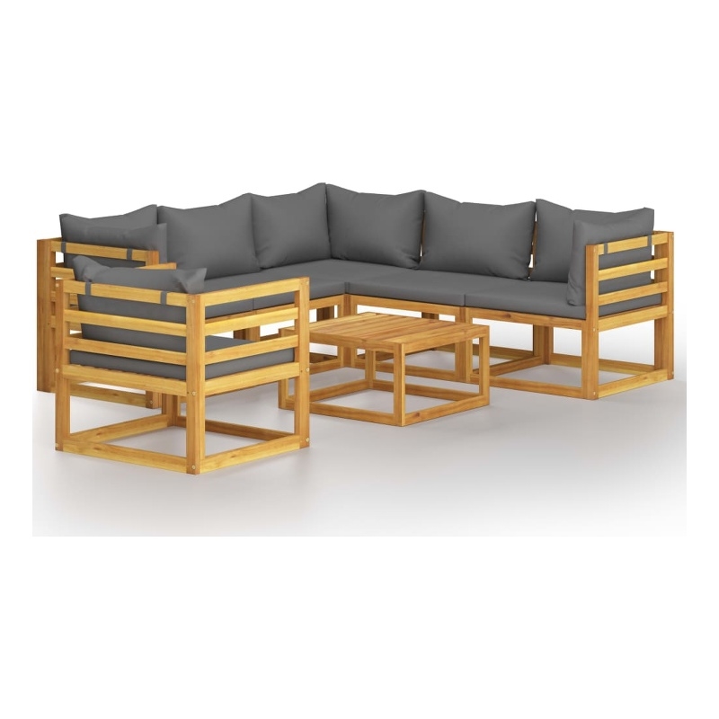 vidaXL 7 Piece Solid Acacia Wood Garden Lounge Set in Gray