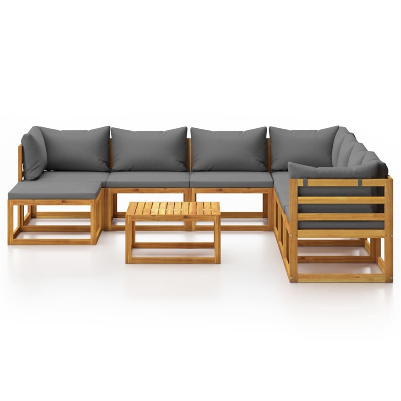 vidaXL 9 Piece Solid Acacia Wood Garden Lounge Set in Gray