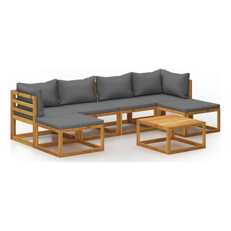 vidaXL 7 Piece Solid Acacia Wood Garden Lounge Set in Gray/Natural